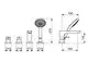 HANSALIGNA Einhebelmischer mit Handbrause und verschiedenen Montagedetails, schematisch dargestellt. Rechts ein Mischer mit Ausladung, in Chromfarbe.